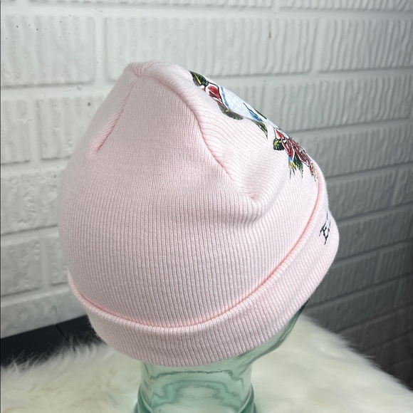 Ed Hardy Light Pink Beanie with Skull and Roses - Picture 2 of 3